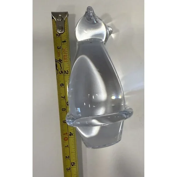 Clear Glass Cat Figurine Paperweight 4.5" Elegant Home/Office Decor Handcrafted - Picture 4 of 4